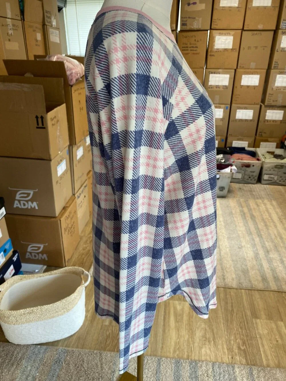 NEW Cuddl Duds Plaid Pajama Set Jogger Pants Pockets Pink Blue M